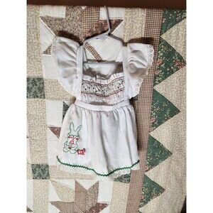 Vintage Heirloom Baby Dress Smocked White Eyelet Bunny Carrot Cottagecore 12M